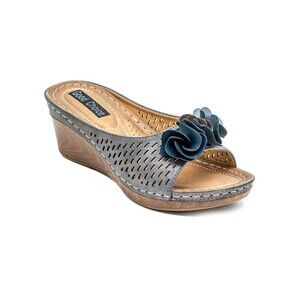 Good Choice Womens 8.5 M Gray Pewter Flower Slip On Wedge Sandals NIB YB5